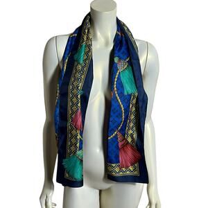 Vintage Avon 100% Polyester Blue Tassel Scarf Made in Italy